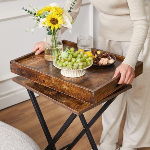Ibuyke Foldable Tv Tray Set Of 2 Tv,End Table With Removable Food Serving Tray,Portable Wooden Snack Table For Livingroom thumb #1