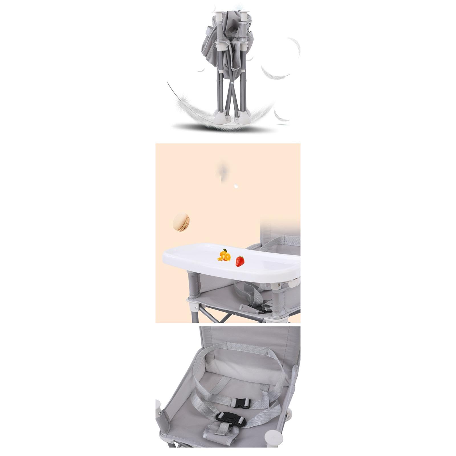 Seggiolino Rialzato per Neonati, Sedia Da Pranzo, Sedia per Bambini, Sedia Da Pranzo con Vassoio, Seggiolino Rialzato Pieghevole, GRIGIO
