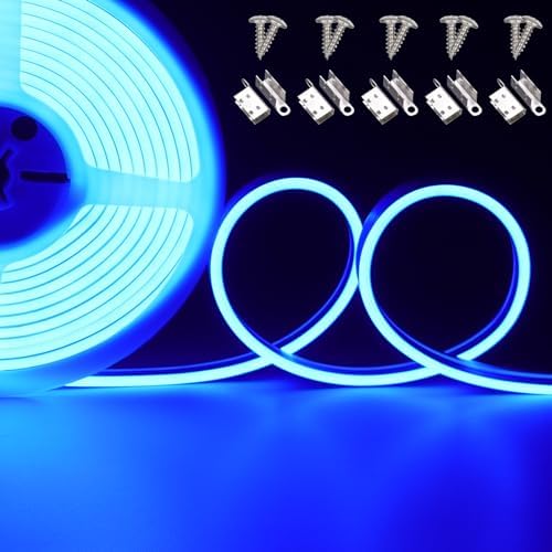 JOYLIT 4MM Thin Neon LED Strip 24V 16.4FT Blue Dotless Outdoor Waterproof