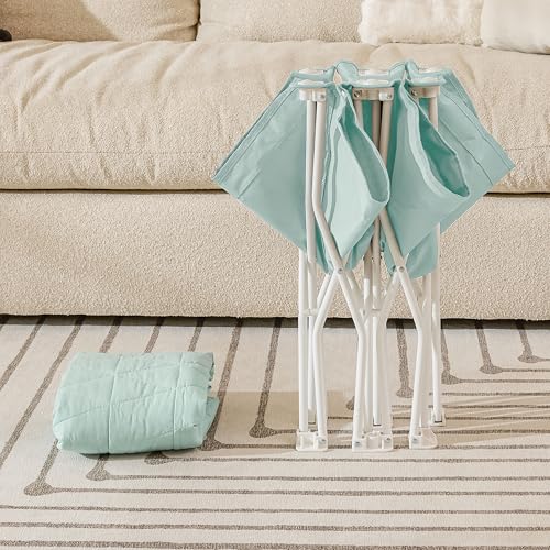 Image of Regalo My Cot Portable Toddler Bed with Fitted Sheet, Foldable Kids Travel Bed & Camping Cot, Includes Washable Quilted Sheet, 48 inch x 24.5 inch x 9 inch, Seafoam