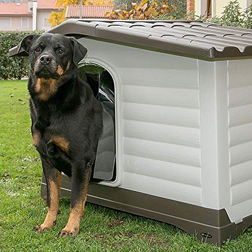 Ferplast Hundehütte DOGVILLA 110, Hundehütte Outdoor, Hundehaus, Seite zum öffnen, Boden zum Abtropfen, Isolierender Boden, Abnehmbares Dach, Lüftungsgitter, Recycelter Kunststoff, 111x 84 x h 79 cm
