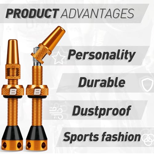 Image of BWSHLF Tubeless Presta Valve Stem 40 /44 /55 /60 /65 /80 /100 mm, Super Light Alloy Presta Valve Stem Kit with Valve Core Remover Tool and Valve Stem Caps - Multiple Color and Size Options(Pair)