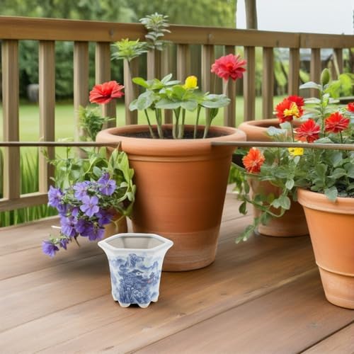 Pot de fleurs porcelaine bleu et blanc 9cm avec drainage pour succulente