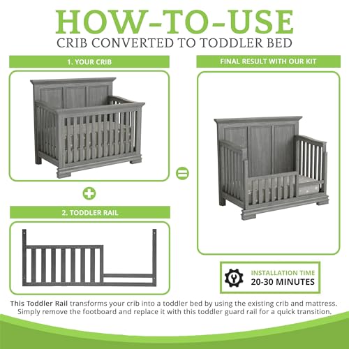 Image of Toddler Bed Safety Guard Rail for Oxford Baby, Soho, Ozlo & Avalon Baby Convertible Cribs - Solid Wood Rail for Toddler Bed Conversion - Safety Rails for Children (Arctic Gray, Option 1)