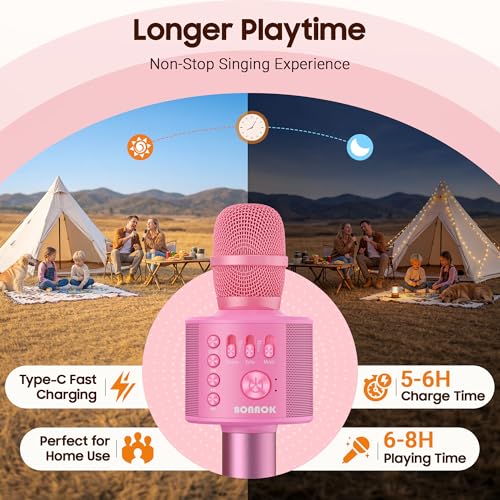 Image of BONAOK Wireless Bluetooth Karaoke Microphone,3-in-1 Portable Handheld Karaoke Mic Speaker Machine Home Party Birthday for All Smartphones PC(Q37 Pink)