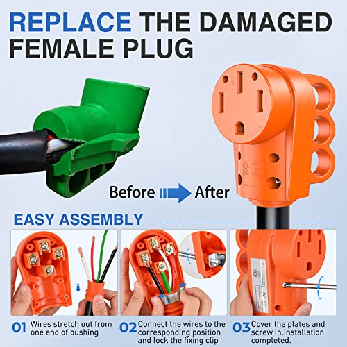 Image of Nilight 50 Amp RV Replacement Plug Receptacle ETL Listed NEMA 14-50R | 125 /250 Volt Heavy Duty Female Socket with Handle for Camper Caravan Motorhome Van Trailer