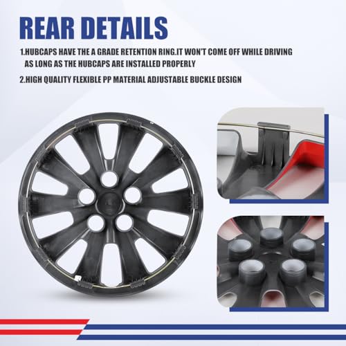 Image of Winjet 16 inch Set of 4 Steel Wheel Hubcaps for 2013-2019 Sentra & 2011-2017 Nissan Leaf Wheel Rims Cover,Snap On Installation PP Material (White Lacquer & Red Lacquer)