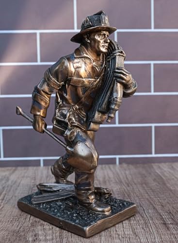 Image of Ebros Fireman in Action with Shovel and Hose Pipe Statue 7.25 inch Tall Civil Service Hero Freedom Fire Fighter Decorative Sculpture 911 Emergency Fire Man Figurine Brigade Engine Rescue Operation Themed