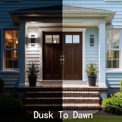 Image of Motion Sensor Outdoor Wall Lights, Cold Light with PIR Body Sensor, Black Aluminum Up & Down Porch Sconce, GU10 LED Bulbs Included, ETL Listed, Dusk to Dawn Garage & Garden Lighting Fixture