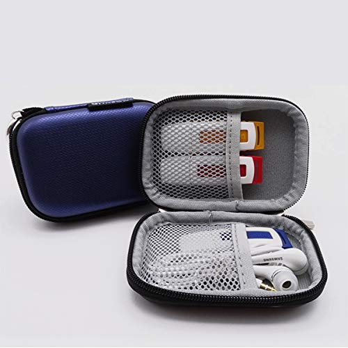 GHKJOK Travel Cable Organiser Bag, Electronics Accessories Organizer Bag, Universal Carry Travel Gadget Bag for U Disk, Power Bank,USB Drive, Charger Hard Disk-Blue Square Mini Bag with Carabiner