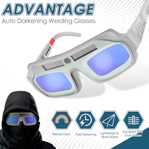 Image of Tellegloww 1 Set Auto Darkening Welding Glasses with Replacement Lenses, Solar Welding Goggles for Tig Mig Mma Plasma Cutting