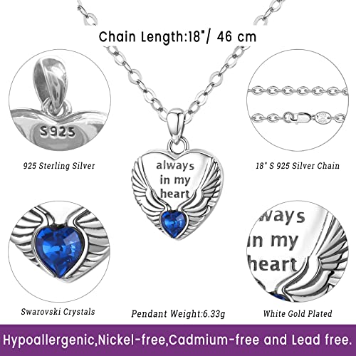 Eusense Locket Necklace Holds Pictures 925 Sterling Silver Heart Locket Necklaces Wing/Mother And Child/Tree Of Life/Flower/Celtic/Eagle/Compass/Angel Wings Photo Necklace St Michael/Christopher (F-Always In My Heart) #TOP3