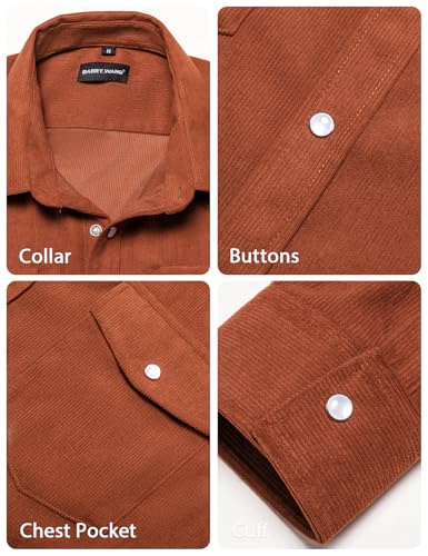 Barry.Wang Mens Corduroy Jacket Shirts Cowboy Lightweight Wrangler Field Western Casual Long Sleeve 2 Flap Pockets4