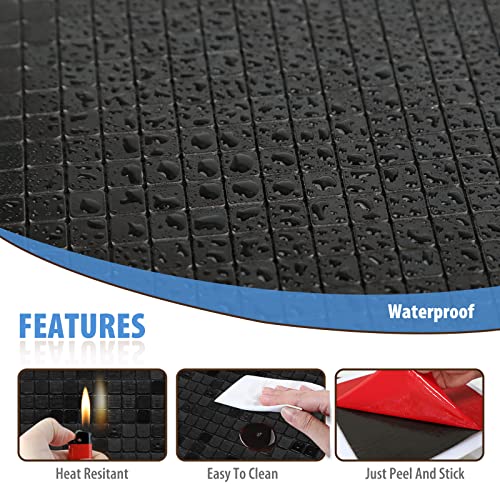 Homeymosaic 10-Sheets Metal Backsplash Peel And Stick Glass Tile Stick On Kitchen Bathroom Countertop Fireplace Plaid Mosaic Panel,Brushed Black #TOP3