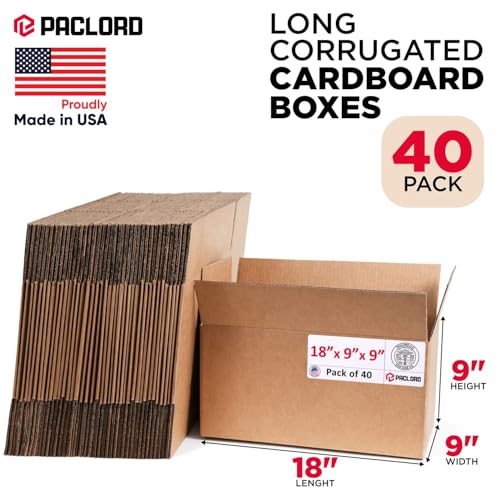 Image of Long Cardboard Boxes 18 inchL x 9 inchW x 9 inchH (Pack of 40) - USA-Made Packing Boxes for Moving, Shipping, or Storage - USPS, UPS, FedEx Approved - Professional Packing Supplies for Moving | USA-Made Packing Boxes for Moving, Shipping, or Storage - USPS, UPS, FedEx Approved - Professional Packing Supplies