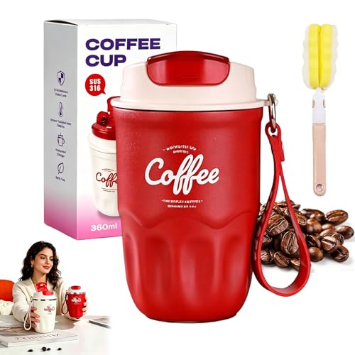Image of GDSAFS Coffee Vacuum Flask, 12 OZ Insulated Coffee Travel Mug with Led Digital Temperature Display, Coffee Travel Mug Spill Proof with Carry Cord for Keep Hot /Ice Coffee,Tea and Beer (1pc-red-smart)