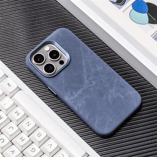 Coque en cuir de fibre de luxe ENILSA magnétique et antichoc pour iPhone 13 Pro Max bleu foncé