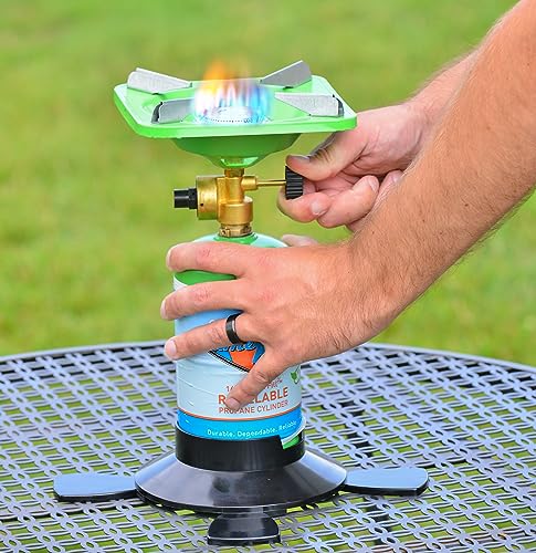 Image of Flame King YSNVT-508 Portable BottleTop Camping Stove with Stable Lightweight Base Stand, Great for Outdoor Cooking, Backpacking, Compatible with 1LB Propane Gas Bottle | camping-stoves