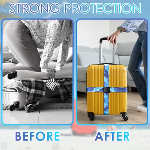 Image of Gutsdoor Luggage Straps for Suitcases Adjustable Travel Belt, Connector Holds Suitcase Bright Colorful Identifiers Travel Bag Accessories (Sky Blue)
