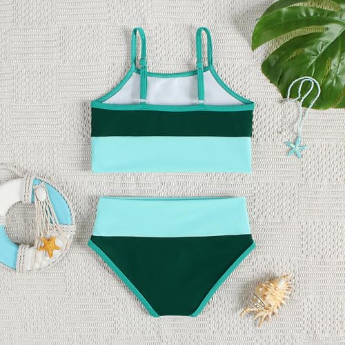Image of Little Girl Swimsuit Casual Swimwear Kids Two Piece Color Block Bathing Suits Beach Bikini Set 3-12Years