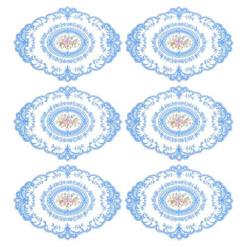 Sets de table ovales brodés bleu uxcell de haute qualité en dentelle