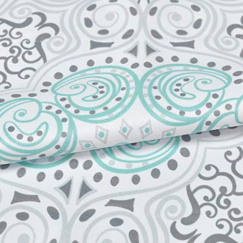 Decovsun Damask Medallion Pattern 52X18 Inch Turquoise Aqua And Gray Valance For Windows Abstract Geometric Flower Rod Pocket Window Curtain Valance For Bathroom Livingroom Bedroomwith 0.8" Header #TOP4