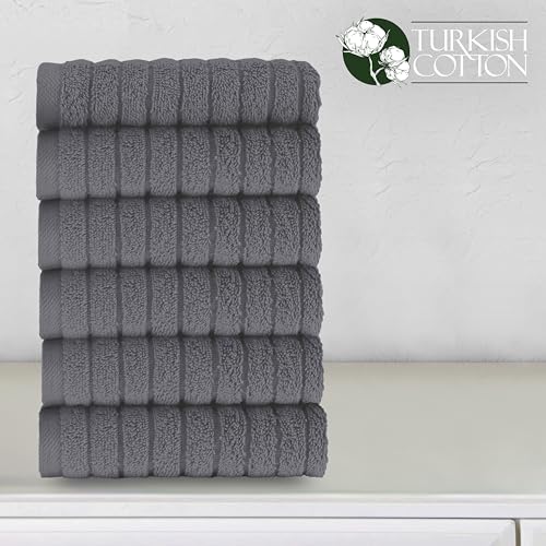 Image of Elegant Comfort 100% Turkish Cotton Corduroy Ribbed Luxury Washcloths 6 Pack Soft 13 x 13 Inch - Higly Absorbent, Durable, Quick Dry, Spa Premium Hotel Quality for Bathroom or Travel, Gray