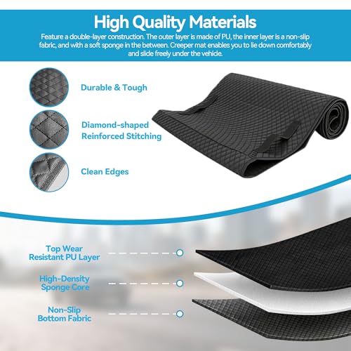 Zinboval Magic Rolling Creeper Mat 58''x28'' Portable Under Car Repair Mat Folding Repairing Mechanic Pad Automotive Garage Creeper Mats For Working On The Ground For Self-Driving Tour Long-Haul Truck