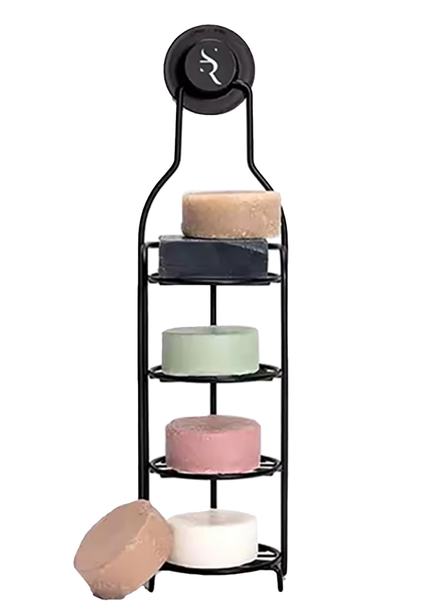 Porte-savon rond à 4 couches en acier inoxydable noir avec support ventouse de douche