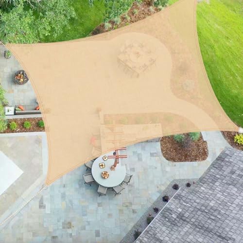 Sonnensegel, 3 x 4 m, UV-beständig, rechteckig, für Terrasse, Garten, Hof, Teich, Pergola, durchlässig mit gebogenen Kanten, Beige