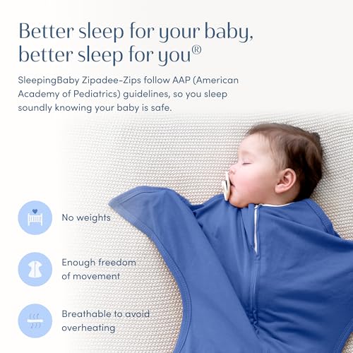 Image of SleepingBaby Zipadee-Zip Transition Swaddle - Cozy Baby Swaddle Blanket with Zipper Convenience - Roomy Wearable Blanket for Easy Diaper Changes - Classic Navy, Small (4-8 Month)