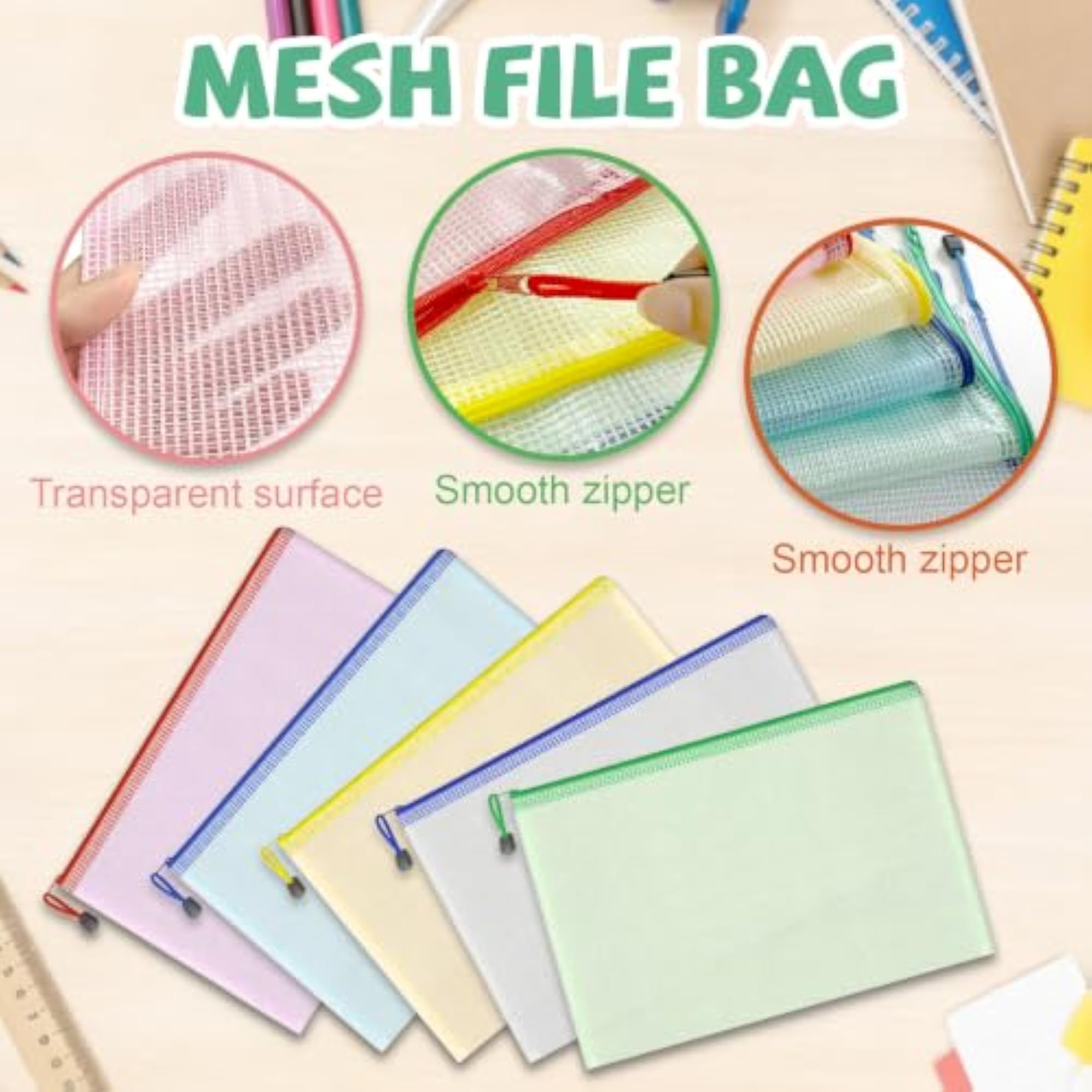 A4 Plastic Wallets File Folder Zip Lock Bags, 5Pcs