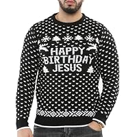 NOROZE Men's Novelty Happy Birthday Jesus Merry Christmas Jumper Santa Knitted Sweater Top (X-Large, Birthday Jesus Black)