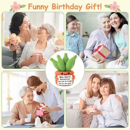 Image of GiftMark Positive Crochet Aloe Plant Gift for Women, Handmade Encouragement Desk Decor with Inspirational Message Card, Cute Knitted Plant Gift for Friend Coworker Daughter Teacher Nurse