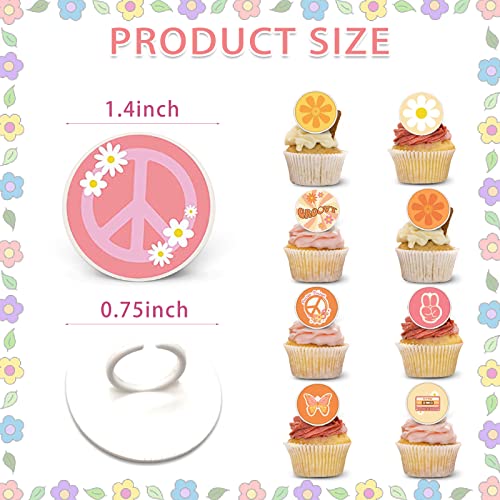 24Pcs Two Groovy Retro Hippie Boho Cake Toppers Cupcake Ring Decor For Kids Retro Hippie Boho Theme Birthday Party Supplies Baking Decorations Party Favors #TOP1