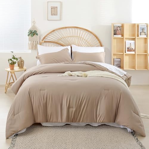 Image of weigelia King Comforter Set with Sheets - Taupe 7 Pieces Bed in a Bag King