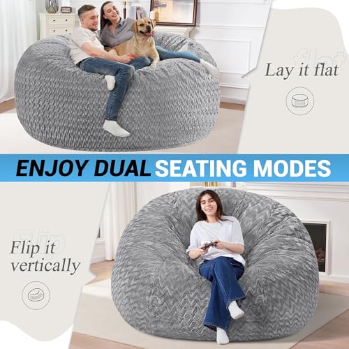 Image of HABUTWAY 6FT Bean Bag Chair,Giant Bean Bag Chairs for Adults,Big Bean Bags with Memory Foam Filled, Large Beanbag Chairs with Chevron Plush Cover-Grey