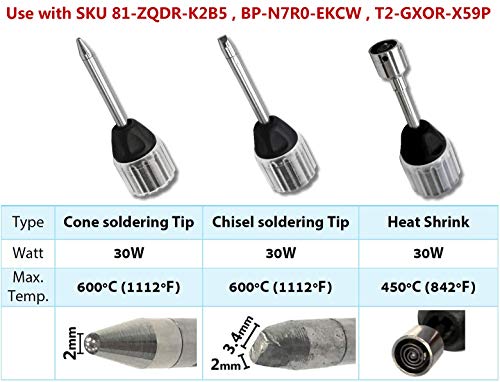 Image of KINGTOOL Tips For Rechargeable Heating Tool (30W Cone /Chisel /Heat Shrink Tips)