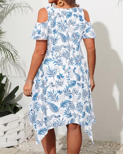 Image of Pinup Fashion Plus Size Summer Sundress Casual Flowy Cold Shoulder Dress