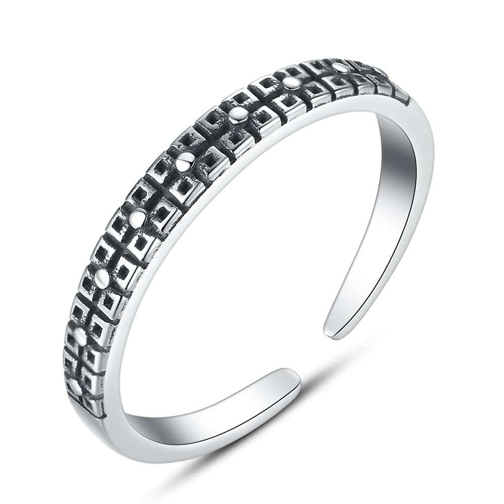 Bague S925 ajustable en argent massif sculpté style vintage - 7