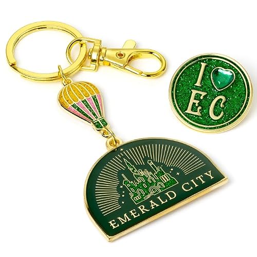 Wicked Emerald City Hot Air Balloon Keyring & Pin Badge Gift Set