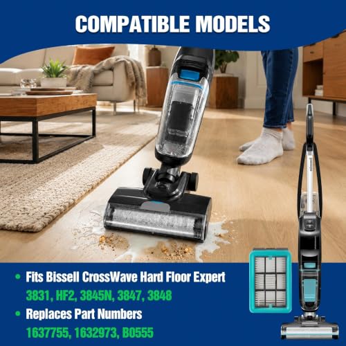 Image of 3831 Filter Replacement Parts Compatible with Bissell CrossWave Hard Floor Expert 3831 HF2 3845N, Floor Scrubber Wet Dry Vacuum Cleaner Accessories, 4 Pack