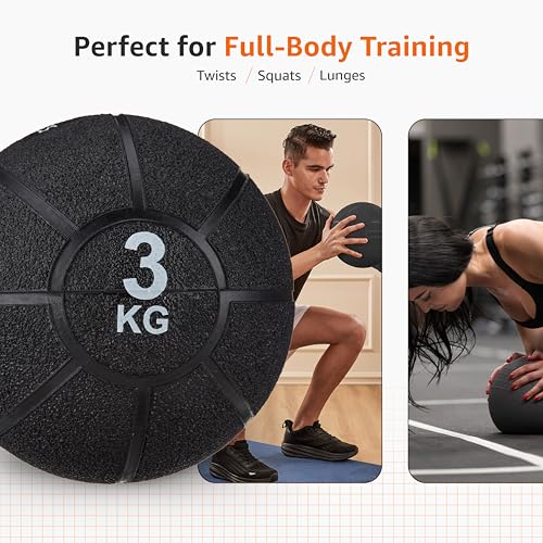 Image of Amazon Basics Rubber Medicine Ball | 3 Kg | for Strength Training, Core Workouts, Endurance Training | Non-Slip Surface | Black