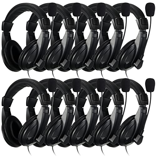 10 Pack Bulk Headset With Boom Microphone Wired 3.5Mm Stereo Headset Noise Canceling Computer Headset Disposable Stereo Classroom Headphone For Office Meeting Distance Learning Chat Call Music, Black #TOP25