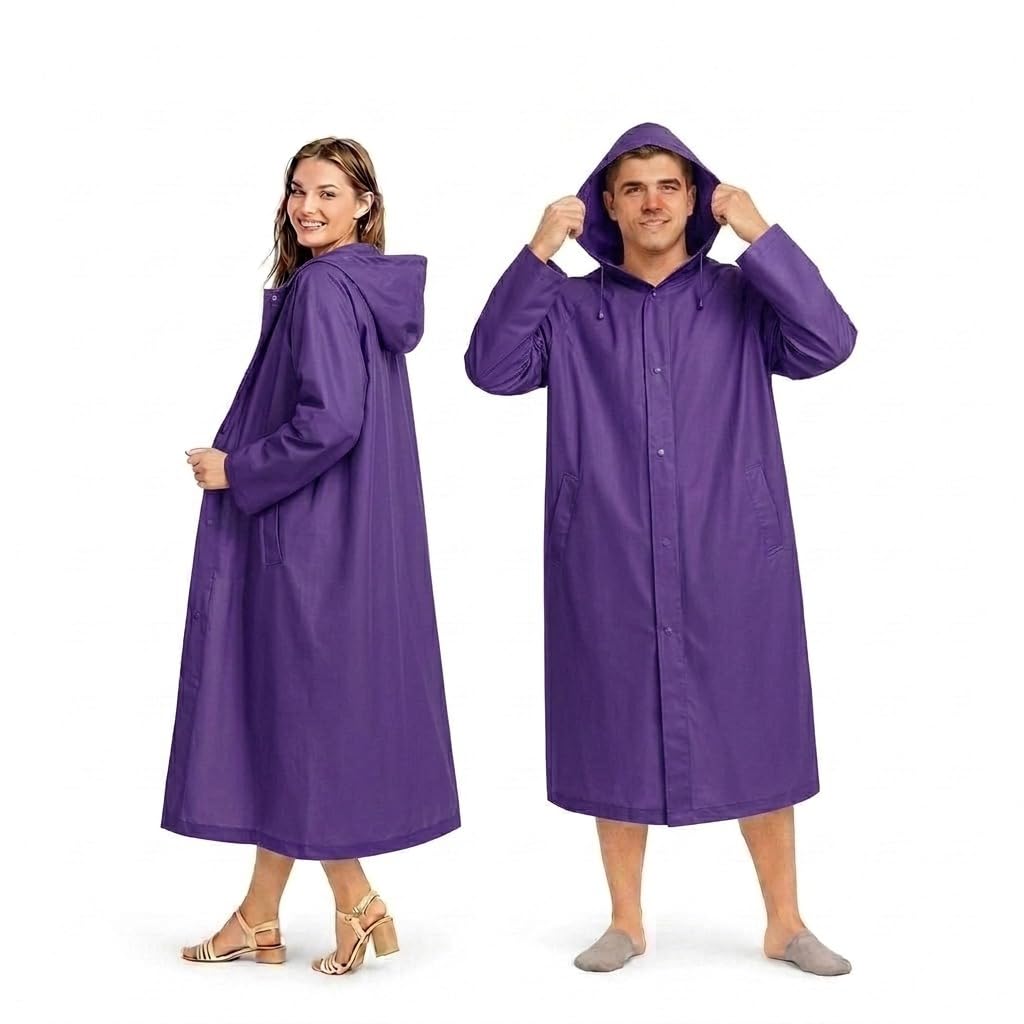 Waterproof Unisex Rain Coat with Hood, Purple Pack of 2 – Full Sleeves Heavy Duty Outdoor Rainwear Poncho for Men, Women, Boys & Girls – Lightweight Travel Gear for Camping, Hiking & Traveling-picture-35