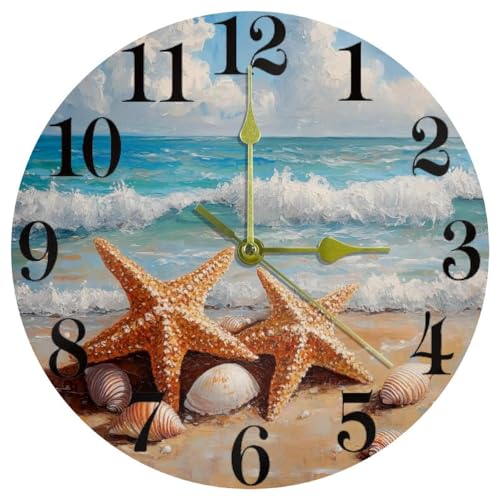 Horloge murale silencieuse sans tic-tac à quartz thème mer pour chambre et école