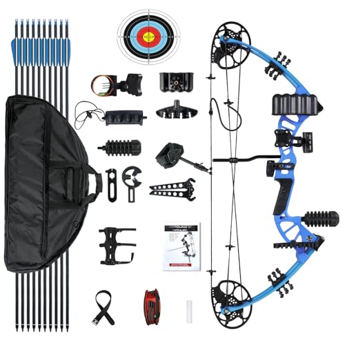 Compound Bow for Youth, Teenagers and Beginners 15-45LBS Draw Weight, Limbs Made in US, Ready to Shoot, Bow and Arrow Set with All The Archery Accessories (Blue, Full Accessories, Right Hand)