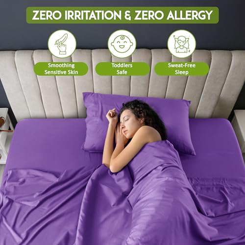 LUX Décor Bamboo Viscose Sheet Sets - Organic 35% Viscose derived from Bamboo Rayon Blend with 65% Polyester - Cooling, Breathable & Soft, Hotel Luxury Experience – Twin, Purple - Image 6