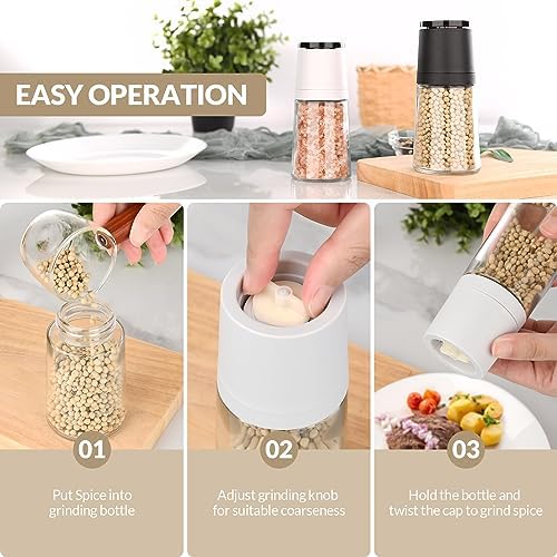 Hotder PG500 Salt and Pepper Grinder Set,Salt and Pepper Shakers with Adjustable Ceramic Core& Glass Body,Salt and Pepper Mill for Condiment and BBQ,No Salt/Pepper Included (2pack)(140ml)