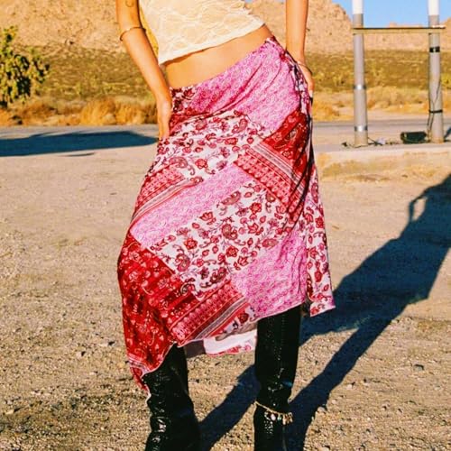 Women's Floral Mesh Midi Skirts Casual Elegant Low Waist Asymmetric Bodycon Bohemian Beach Midi Skirt2